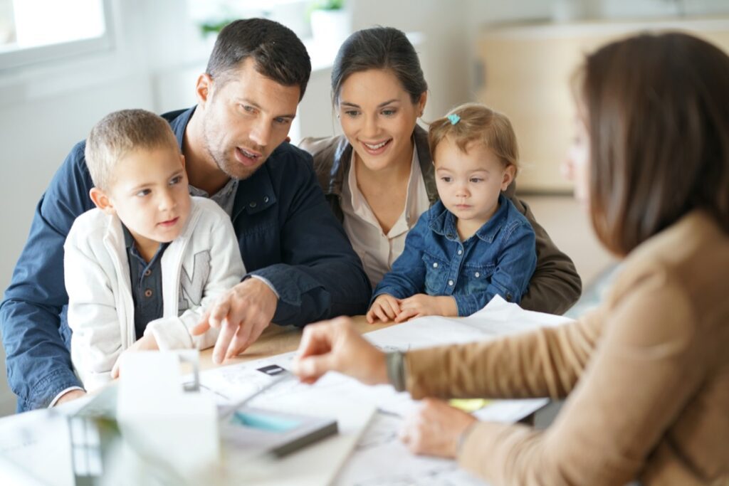 Family reviewing estate plan with children